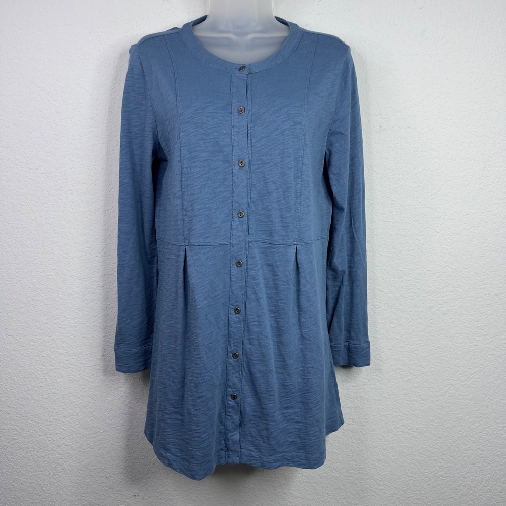 Soft Surroundings Tunic Shirt Women S Blue Button Slub Knit Minimalist Lagenlook